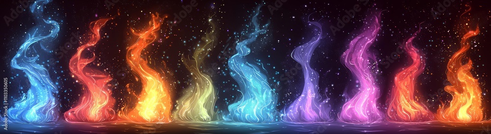 Experience a magical blast game with stunning VFX light effects. The magician's spell creates an energy trail with a fire glow and an abstract cosmic vortex. The blaster weapon shot twirls for the Experience a magical blast game with stunning VFX light effects. The magician's spell creates an energy trail with a fire glow and an abstract cosmic vortex. The blaster weapon shot twirls for the
