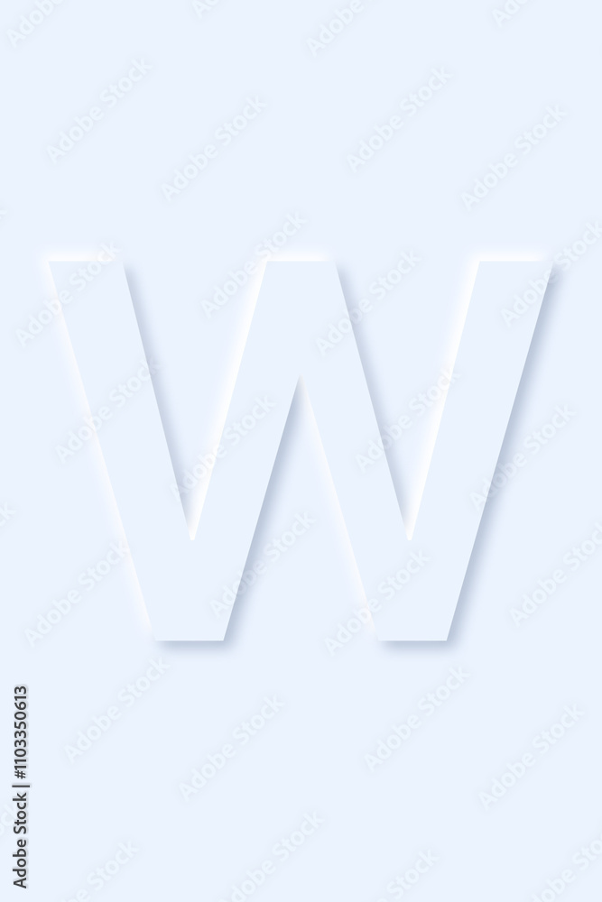alphabet letter W in light blue color that drop a shadow alphabet letter W in light blue color that drop a shadow
