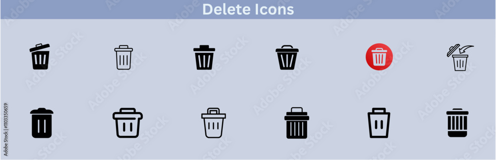 Delete icon set. delete button trash remove cancel undo throw remove editable stroke line icon collection. Delete icon set. delete button trash remove cancel undo throw remove editable stroke line icon collection.