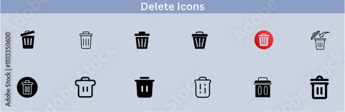 Delete icon set. delete button trash remove cancel undo throw remove editable stroke line icon collection.