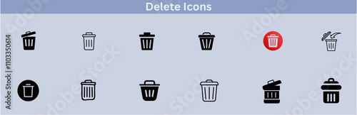 Delete icon set. delete button trash remove cancel undo throw remove editable stroke line icon collection.