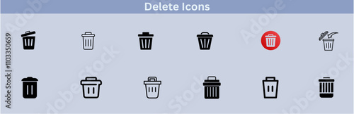 Delete icon set. delete button trash remove cancel undo throw remove editable stroke line icon collection.