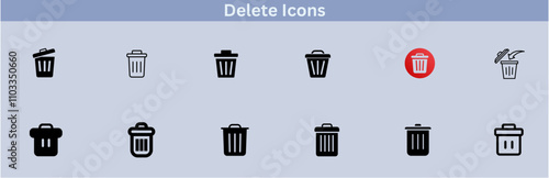 Delete icon set. delete button trash remove cancel undo throw remove editable stroke line icon collection.
