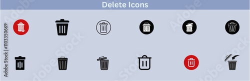 Delete icon set. delete button trash remove cancel undo throw remove editable stroke line icon collection.