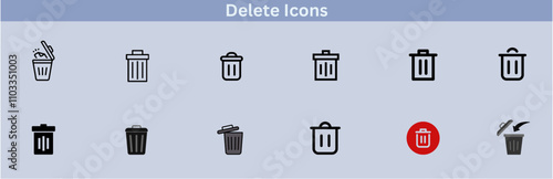 Delete icon set. delete button trash remove cancel undo throw remove editable stroke line icon collection.