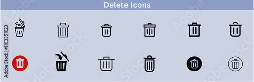 Delete icon set. delete button trash remove cancel undo throw remove editable stroke line icon collection.