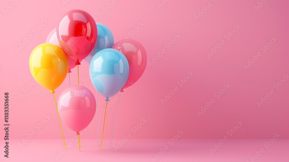 A bunch of colorful balloons on a pink background. A bunch of colorful balloons on a pink background.