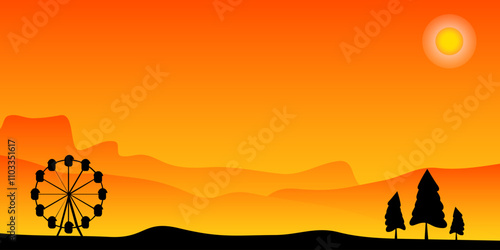 vector illustration of a view at dusk, orange color, suitable for graphic design materials