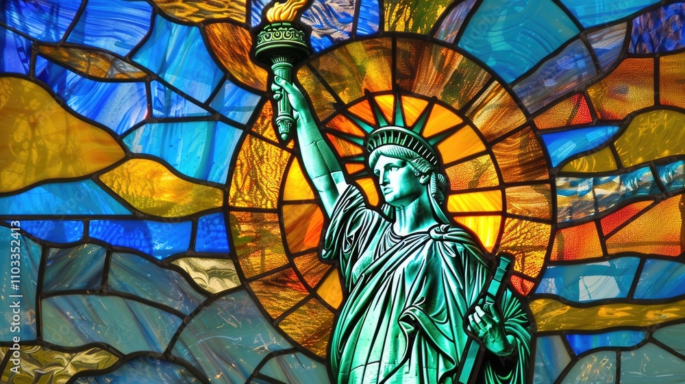Obraz premium Stained Glass Window Statue of Liberty