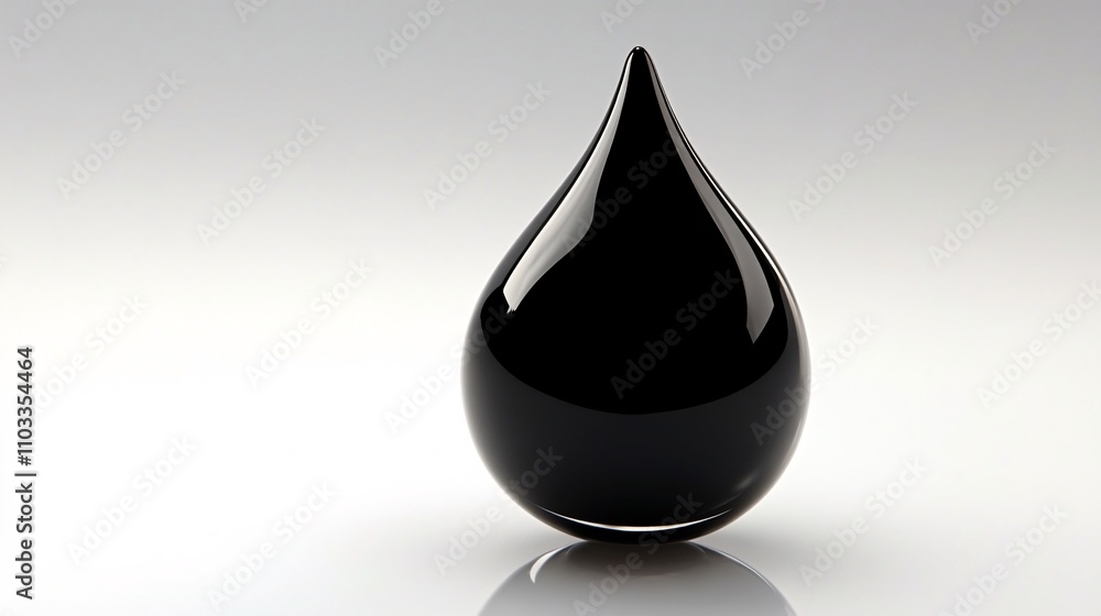 A black oil drop with a reflection on a white background A black oil drop with a reflection on a white background