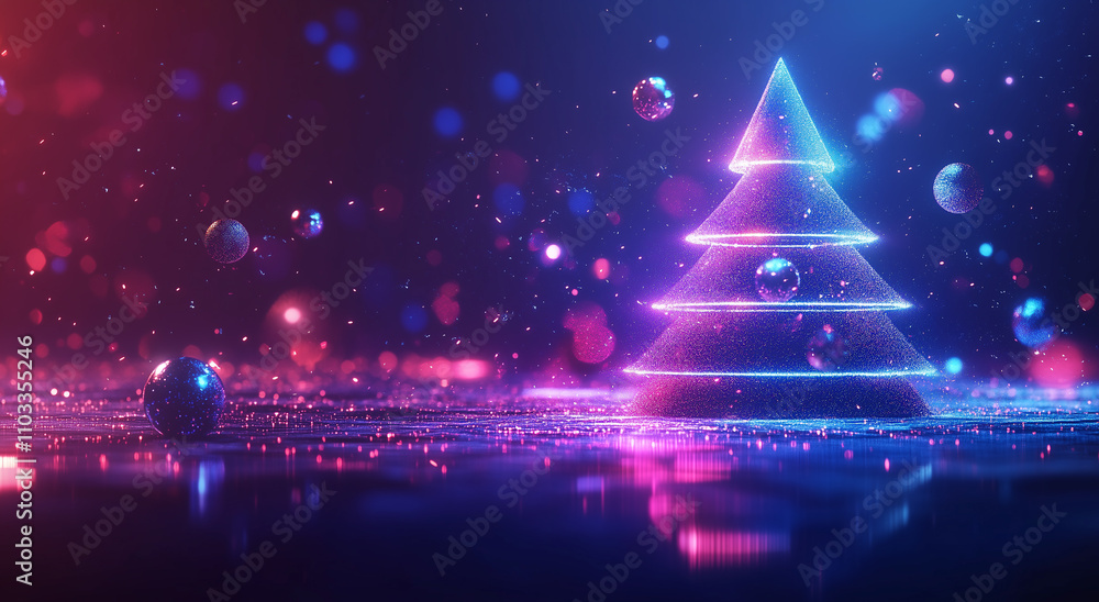 A mesmerizing 3D glowing Christmas tree adorned with twinkling lights, set against a starry night sky. A mesmerizing 3D glowing Christmas tree adorned with twinkling lights, set against a starry night sky.