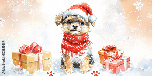 illustration of a fun dog celebrating Christmas, perfect for greeting cards, Operation Santa Paws