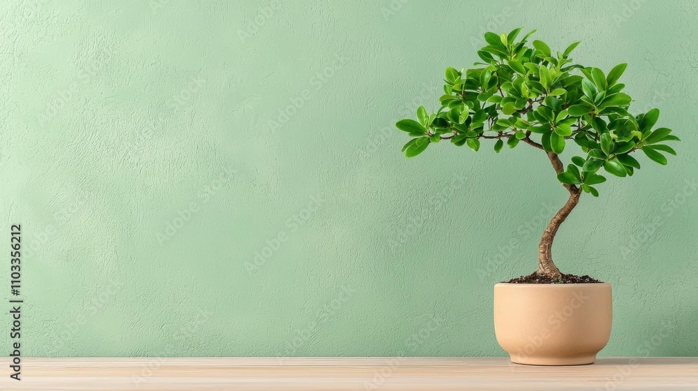 a photostock of a single potted bonsai tree on a wooden table with neutral tones, serene plant 2025 a photostock of a single potted bonsai tree on a wooden table with neutral tones, serene plant 2025
