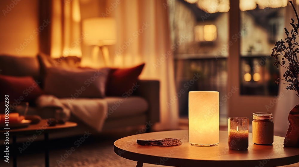 Cozy Evening Ambiance with Candles, Soft Lighting, and Warm Decor in a Tranquil Living Room Setting for Ultimate Relaxation and Comfort Cozy Evening Ambiance with Candles, Soft Lighting, and Warm Decor in a Tranquil Living Room Setting for Ultimate Relaxation and Comfort