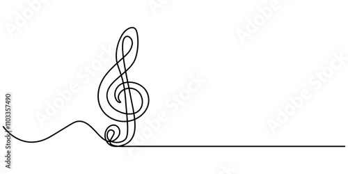 Continuous one line drawing music notes on stave. Musical symbol in one linear, Musical Note Continuous Line Icon, Continuous music line art note vector sketch illustration. Abstract music notes song.