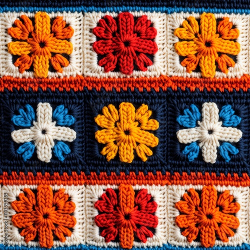 Colorful crocheted granny square pattern photo