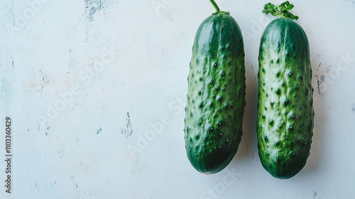 Two fresh cucumbers, highlighting their vibrant green color and smooth texture --ar 16:9 --v 6.1 Job ID: 1c45f215-a6fc-4fce-9a1b-f344db5dcf86