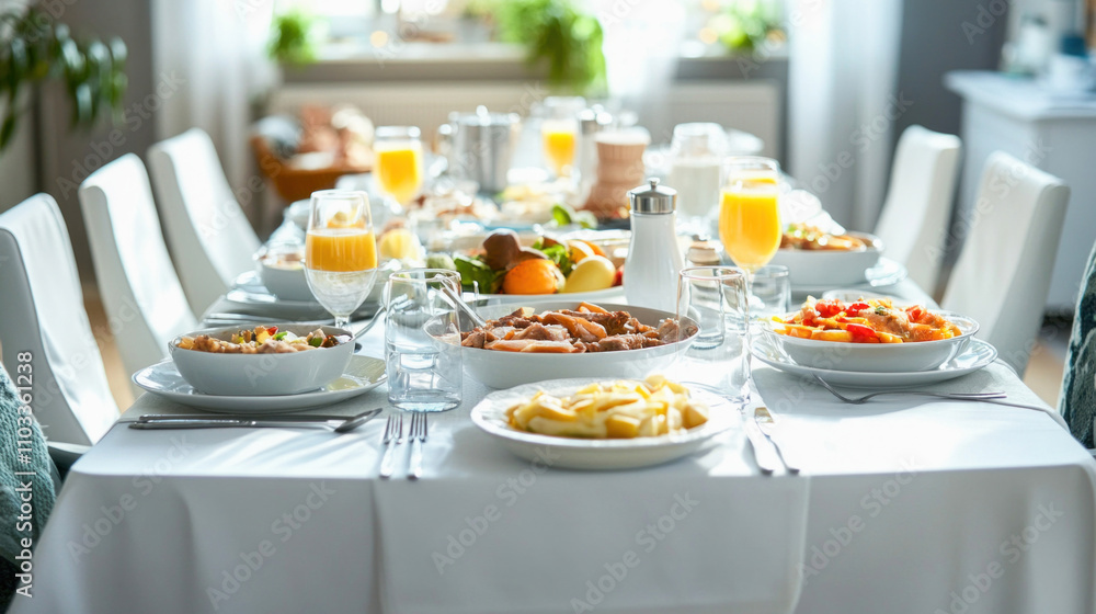 Fototapeta premium Family enjoying delicious food on dining table at home