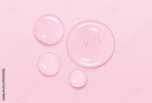 Collagen gel with bubbles drops realistic vector illustration pattern. Anti aging moisturizing skincare product 3d objects on pink background