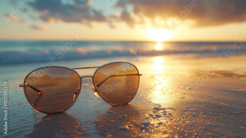 Wallpaper Mural Sunglasses resting on a beach during sunset. Torontodigital.ca
