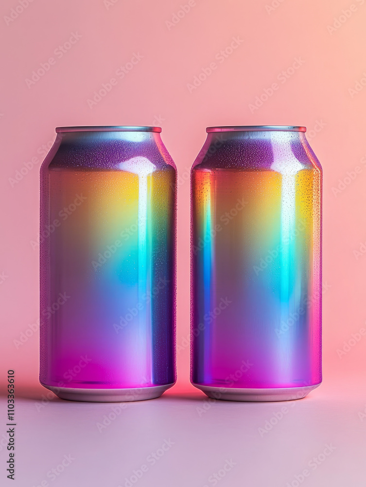 Fototapeta premium Two colorful soda cans with a gradient effect.