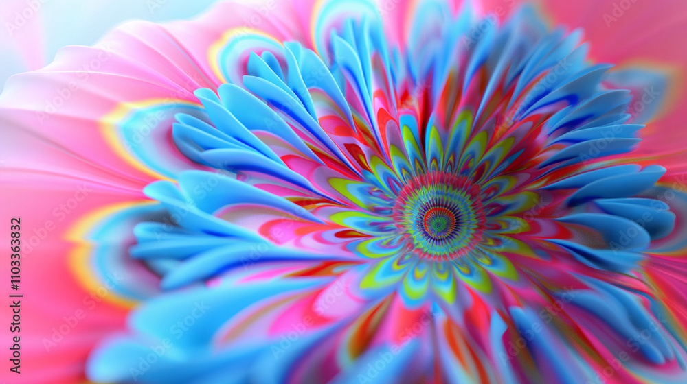 Obraz premium Colorful abstract flower design with vibrant hues of pink and blue in a symmetrical pattern
