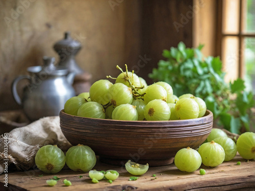 Wallpaper Mural Amla on a Rustic Wooden Table Torontodigital.ca
