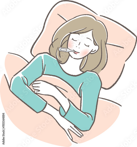 ベッドで寝ながら基礎体温を測る女性
