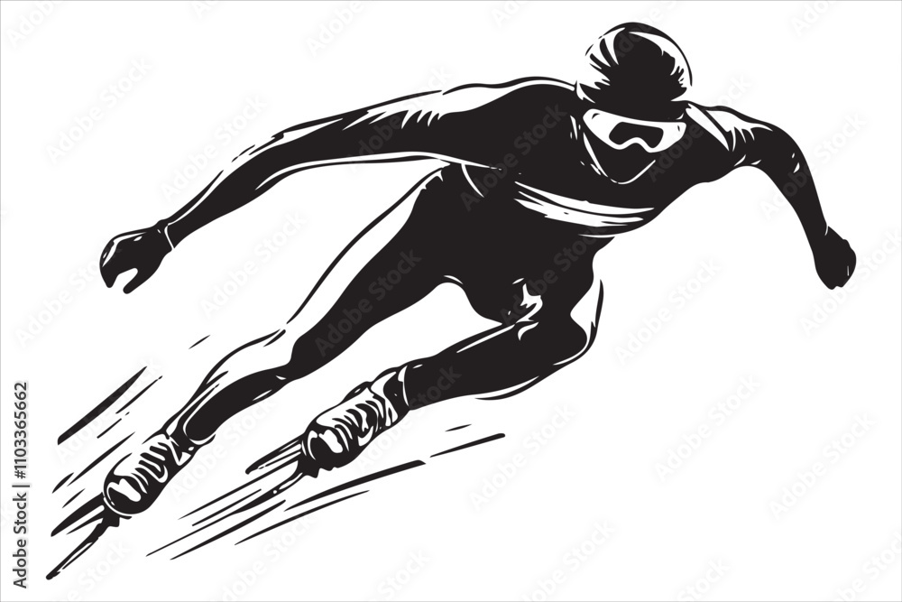 Fototapeta premium Speed Skating Action, Illustrated Skater Set