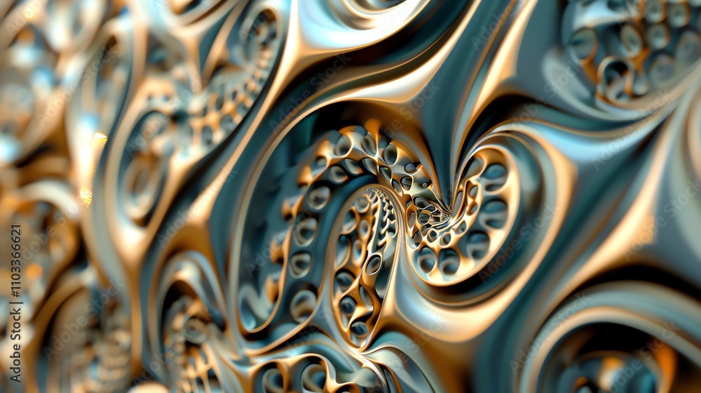 Abstract 3D rendering of a swirling metallic pattern. Abstract 3D rendering of a swirling metallic pattern.