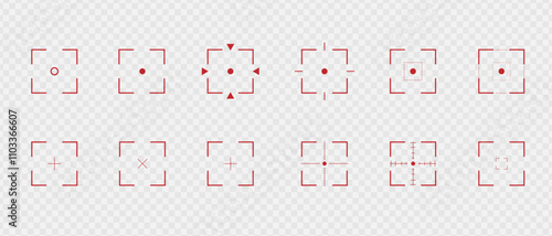 Target and aim icon. Aim gun big set. Red Crosshair. Shooting of firearms. Precisely target. Square aim