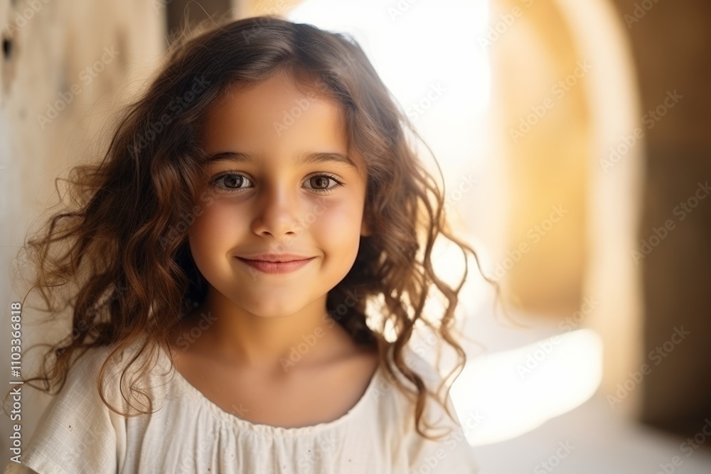 Portrait of a cute little girl with long curly hair looking at camera Portrait of a cute little girl with long curly hair looking at camera