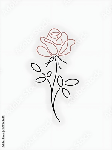 Minimalist line art of a single rose with delicate petals and a simple stem. 