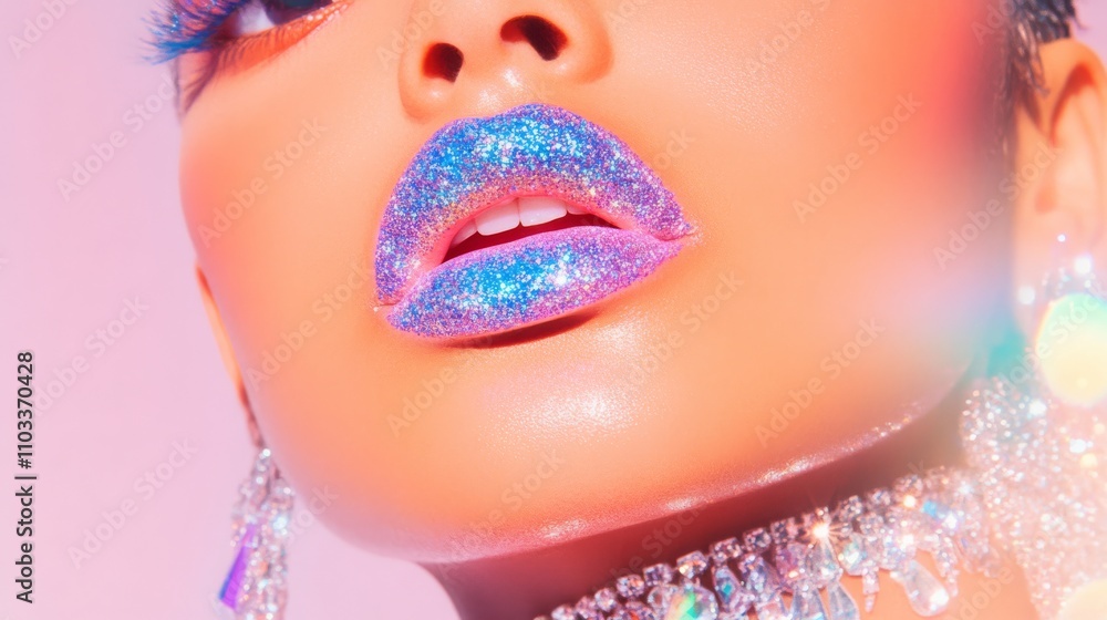 closeup of a beautifull woman with glitter lips, and jewelry. closeup of a beautifull woman with glitter lips, and jewelry.