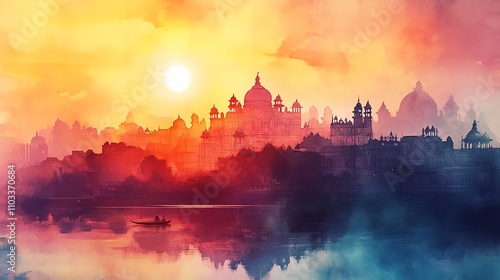 Watercolor Illustration of India Republic Day Background