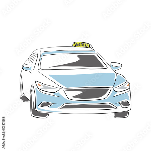 Taxi car, isolated vector line art drawing illustration, transportation service