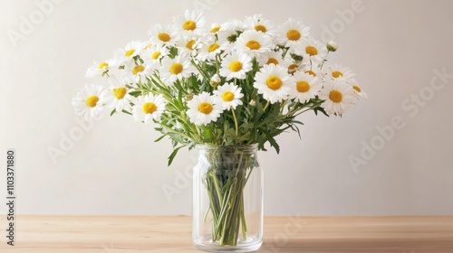 Wallpaper Mural a bouquet of daisies arranged in a modern glass vase, placed on a minimalist wooden table Torontodigital.ca