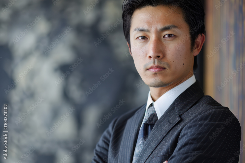 close up horizontal portrait image of an asian businessman posing in a suit with a serious expression close up horizontal portrait image of an asian businessman posing in a suit with a serious expression