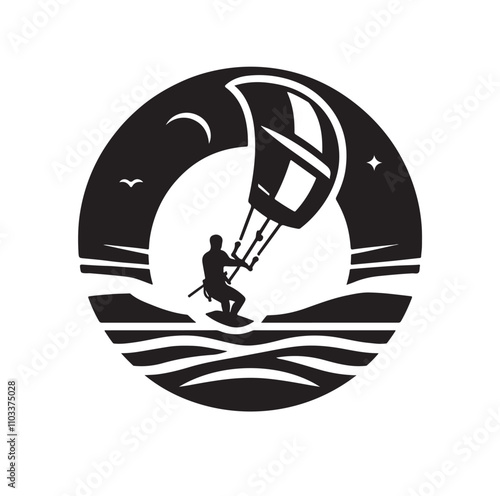 kitesurfing silhouette illustration vector