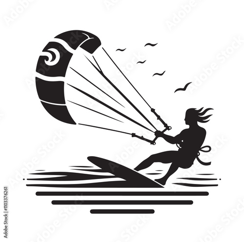 kitesurfing silhouette illustration vector
