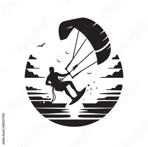kitesurfing silhouette illustration vector