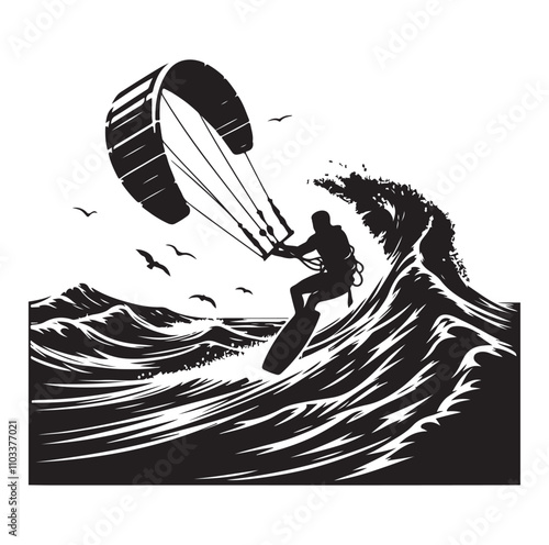 kitesurfing silhouette illustration vector