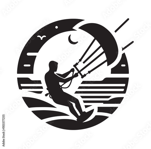 kitesurfing silhouette illustration vector