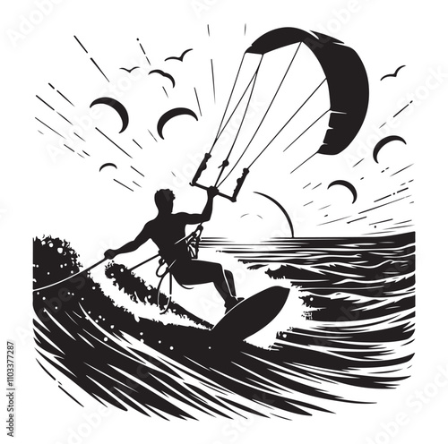kitesurfing silhouette illustration vector