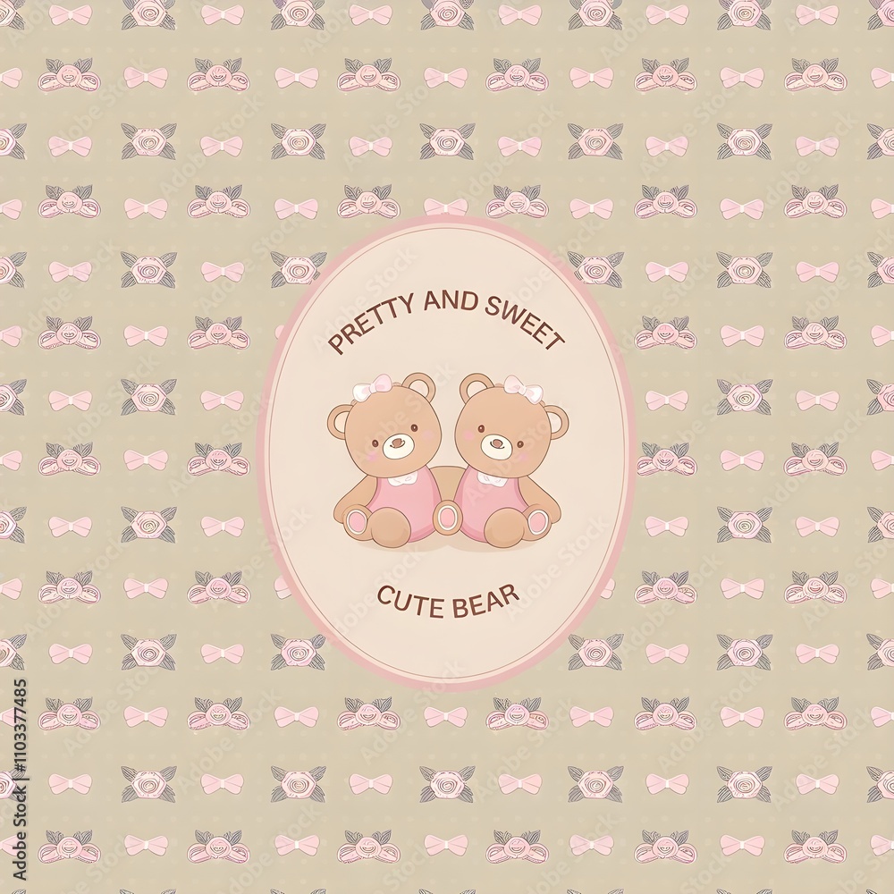 seamless pattern of small pink roses and pink bows with cute bear seamless pattern of small pink roses and pink bows with cute bear
