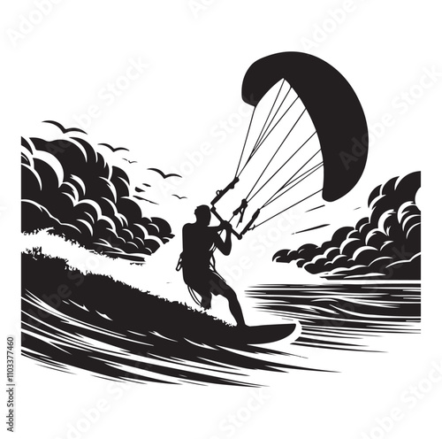 kitesurfing silhouette illustration vector