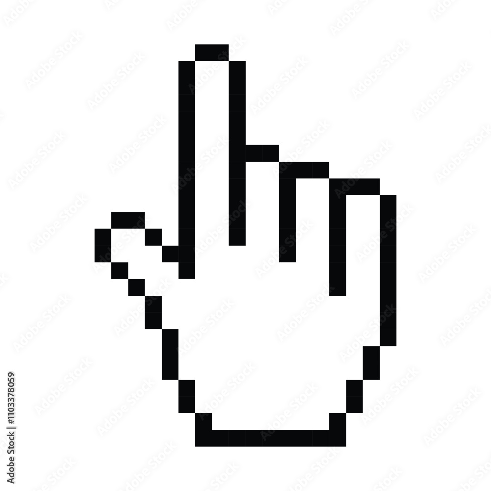 Pixel hand cursor icon. Hand clicking icon. Finger cursor icon. Cursor icon. Vector hand pointer Pixel hand cursor icon. Hand clicking icon. Finger cursor icon. Cursor icon. Vector hand pointer