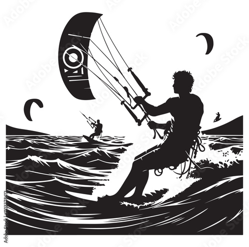 kitesurfing silhouette illustration vector