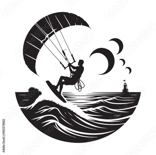 kitesurfing silhouette illustration vector