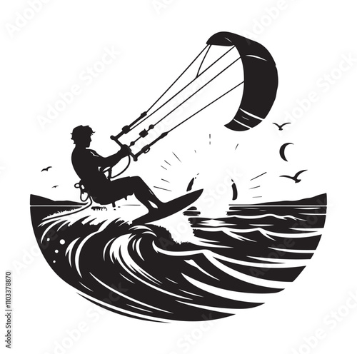 kitesurfing silhouette illustration vector